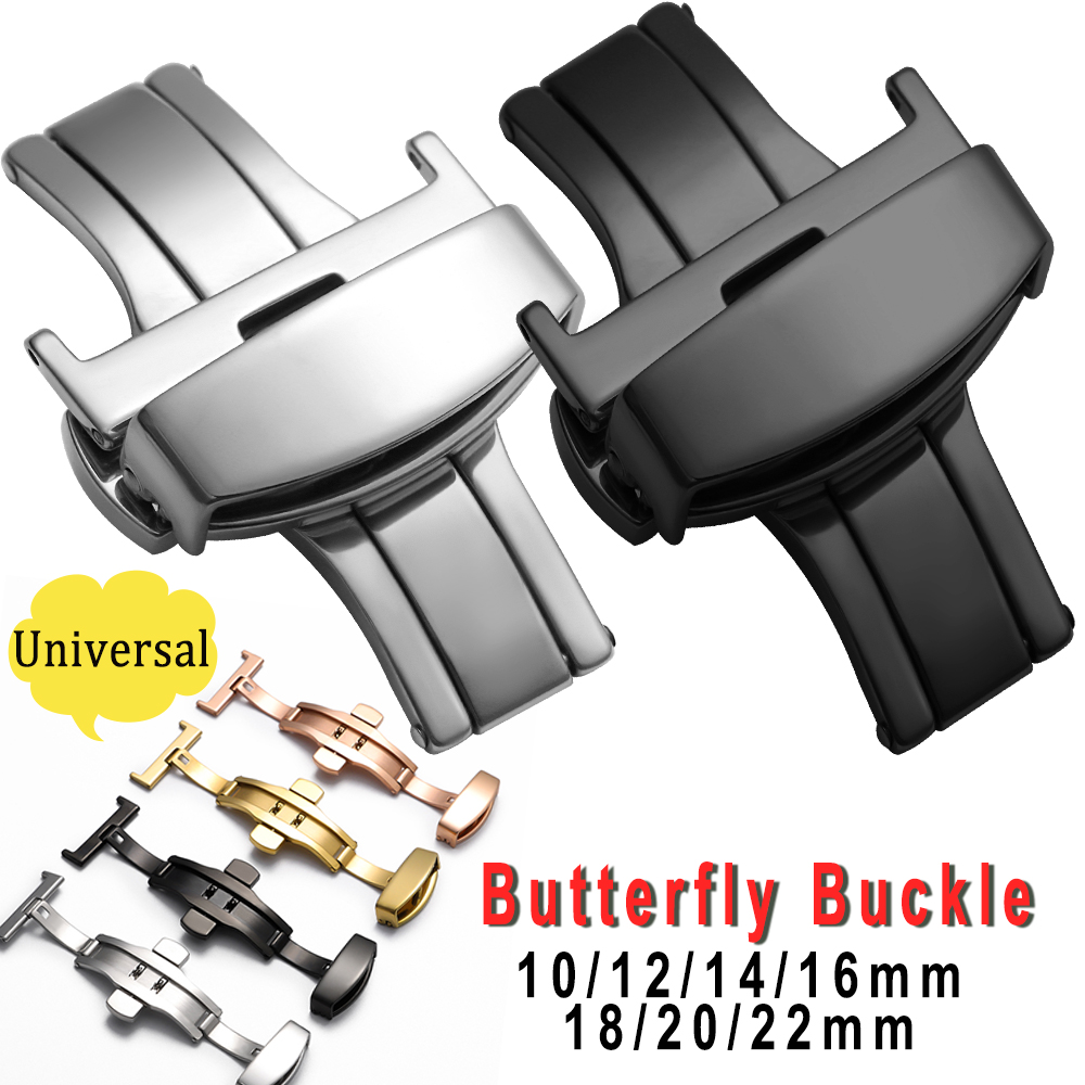 Butterfly Clasp Deployant - สแตนเลสสตีลผีเสื้ออุปกรณ์เสริมหัวเข็มขัด 10/12/14/16/18/20/ 22 มม.โลหะ Double PUSH