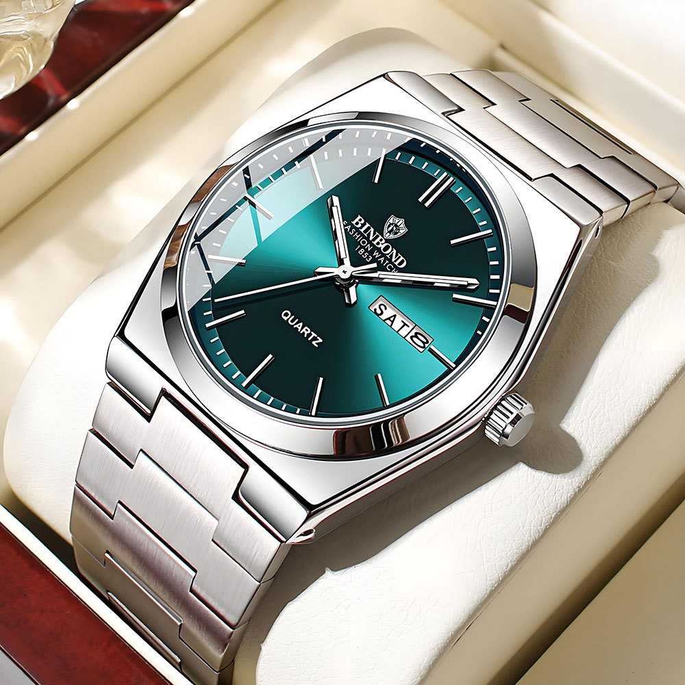 Seiko Watch 5 Sports - BINBOND นาฬิกาข้อมือผู้ชายของแท้ ดีไซน์หรูหรา ตัวเรือนสแตนเลส พร้อมปฏิทินคู่ กันน้ำ