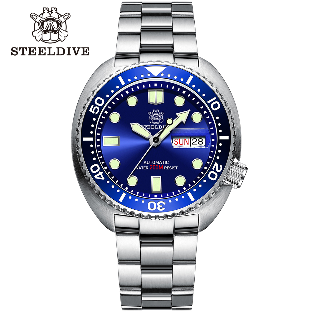 Seiko Watch Prospex - นาฬิกา MH36กระจกแซฟไฟร์45มม. SD1972แบรนด์ steeldive สีดำเคลื่อนไหวอัตโนมัติสายรัดหน้าปัดวันและวันที่