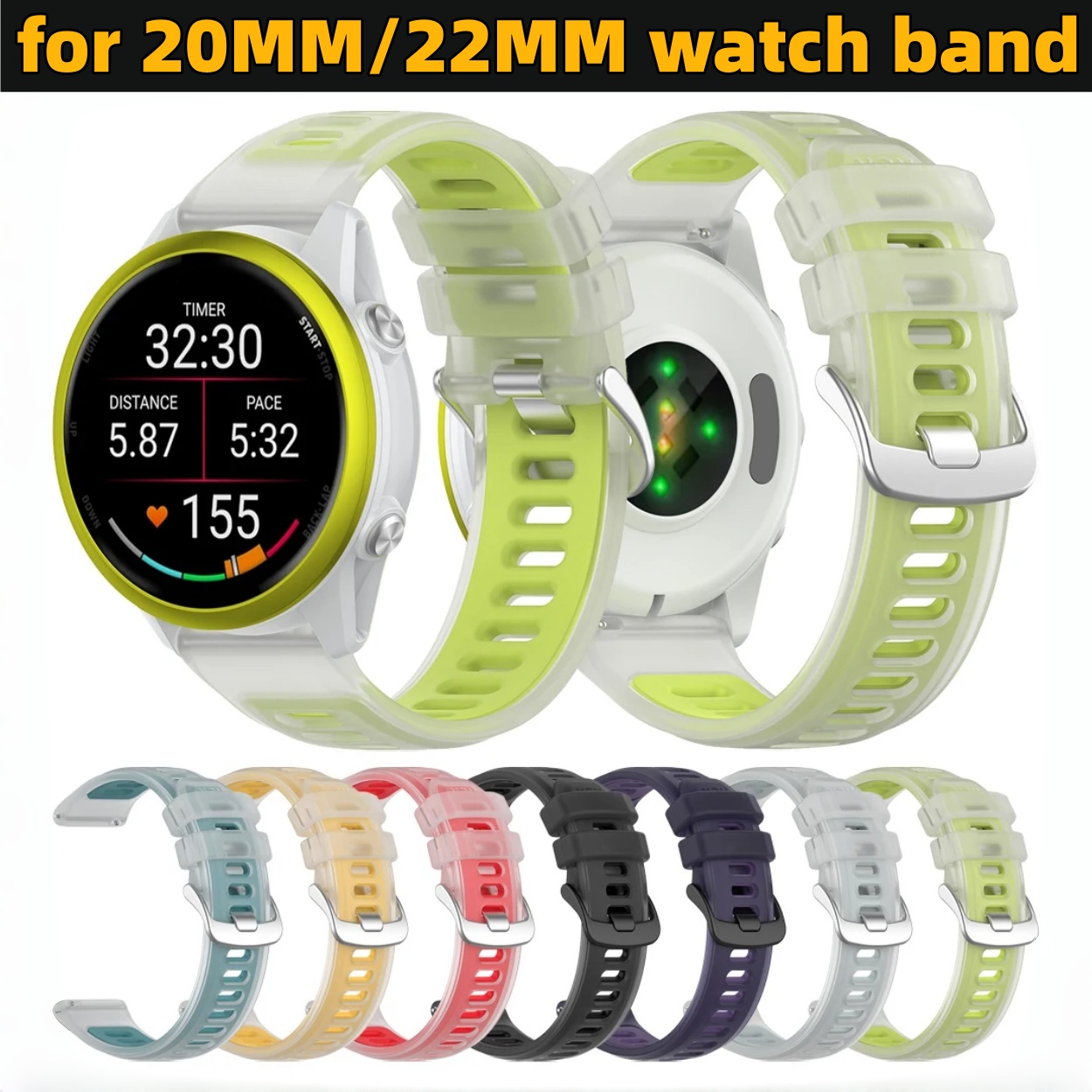 Silicone Watch Band 22Mm - 22 มม. 20 มม. สายซิลิโคนสองสีโปร่งใสสำหรับ Garmin