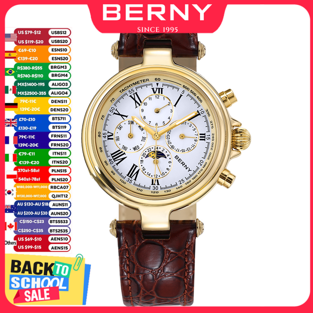 Seiko Watch Prospex - BERNY นาฬิกาข้อมือผู้ชายอัตโนมัติสไตล์เรโทร ระบบแสดงข้างขึ้นข้างแรม เรืองแสง รุ่น ST1652
