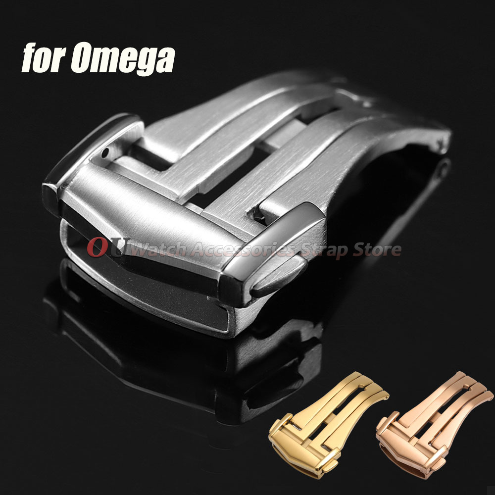 Omega Watch Seamaster - หัวเข็มขัดนาฬิกาแบบพับได้ สแตนเลสสตีล แบบด้าน ขนาด 18 มม.
