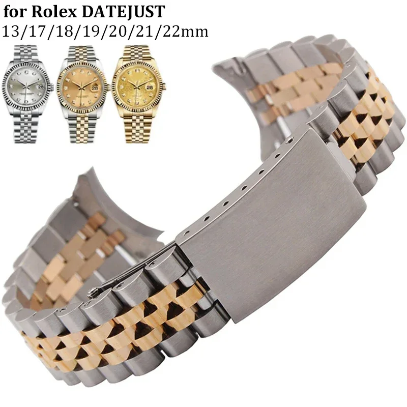 Rolex Watch Datejust - สายสแตนเลสสําหรับ Rolex DATEJUST นาฬิกาปลายโค้งสร้อยข้อมือโลหะ 13 มม.17