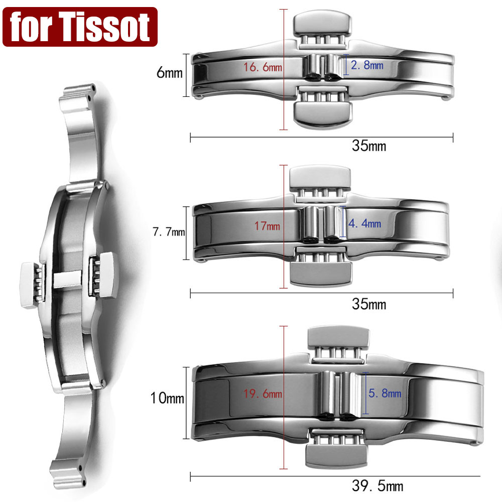 Butterfly Clasp Deployant - หัวเข็มขัดผีเสื้อสแตนเลสสีเงินสำหรับทิสโซต์ 1853 T035617 T035439 หัวเข็มขัดนาฬิกาแบบกดสองครั้งสายนาฬิกาตัวล็อคเหล็กแข็ง