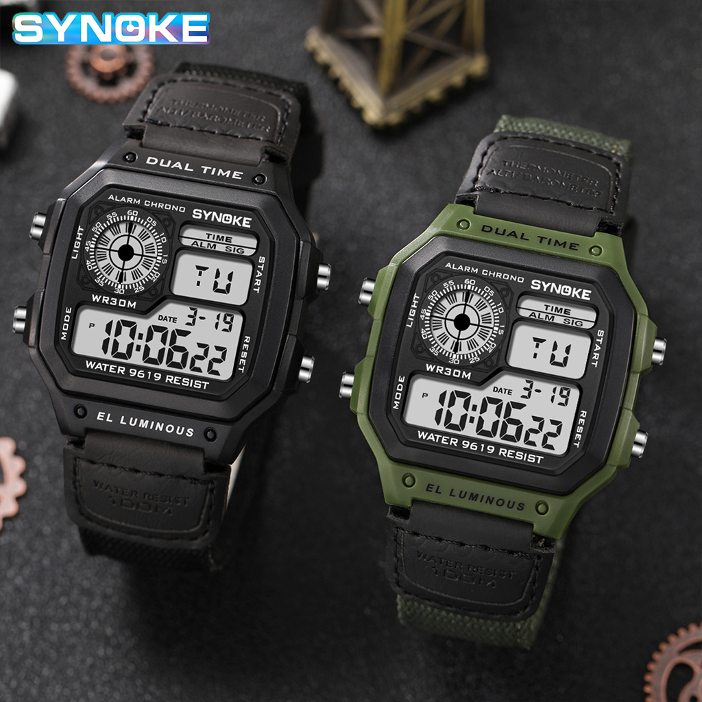 Synoke กลางแจ้งทหารนาฬิกาดิจิต - Canvas Strap Watch บทวิจารณ์และราคา