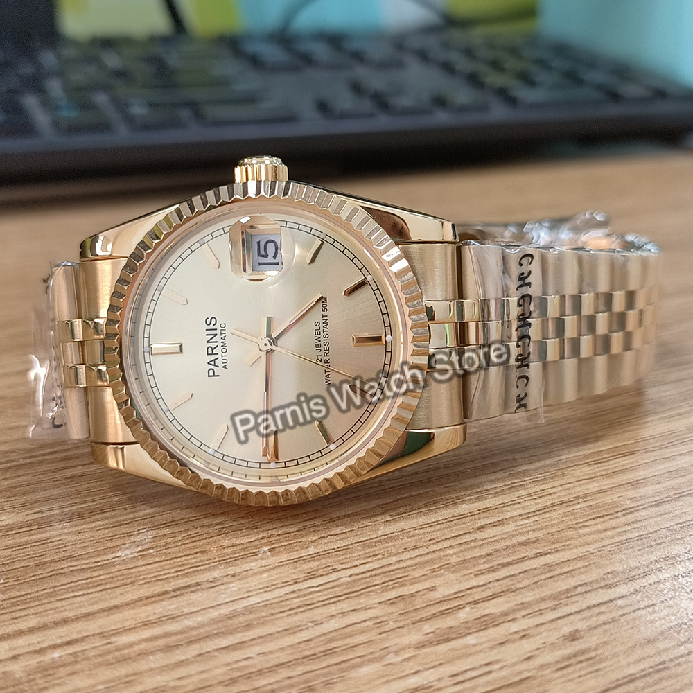 Parnis 36mm Gold Color Luminou - Rolex Watch Datejust บทวิจารณ์และราคา