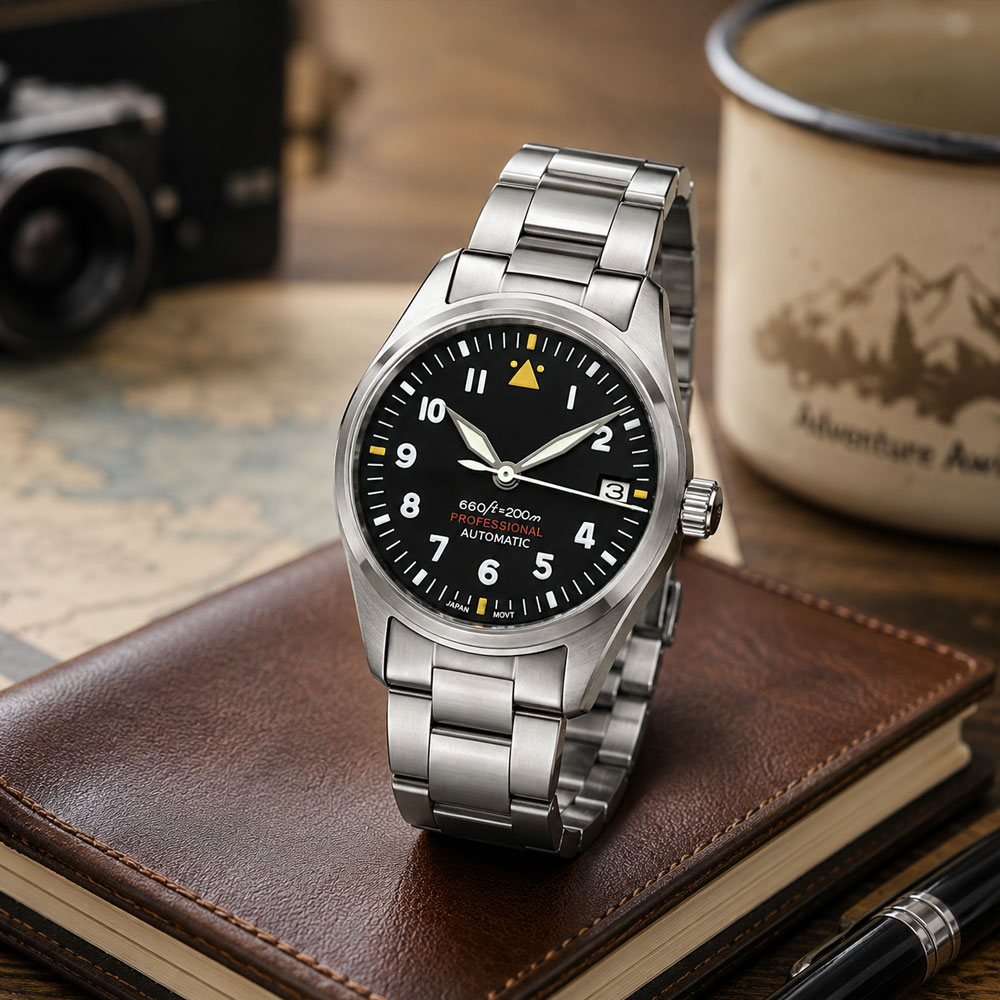 นาฬิกาข้อมือผู้ชายแบบนักบิน ขน - Stainless Bracelet Diver บทวิจารณ์และราคา